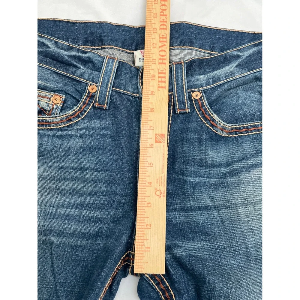 True Religion Straight Jeans Mens 34x34 Blue Thick Contrast Stitch Made in USA